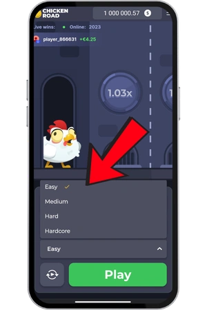 Odabir jedne od četiri razine težine u igri Chicken Road